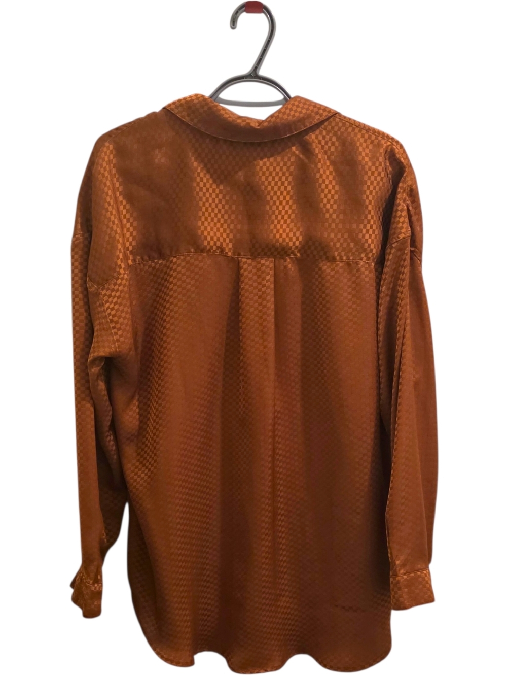 Hem & Thread Rust Bronze Checkered Satin Button Down Shirt Size M - Picture 5 of 5
